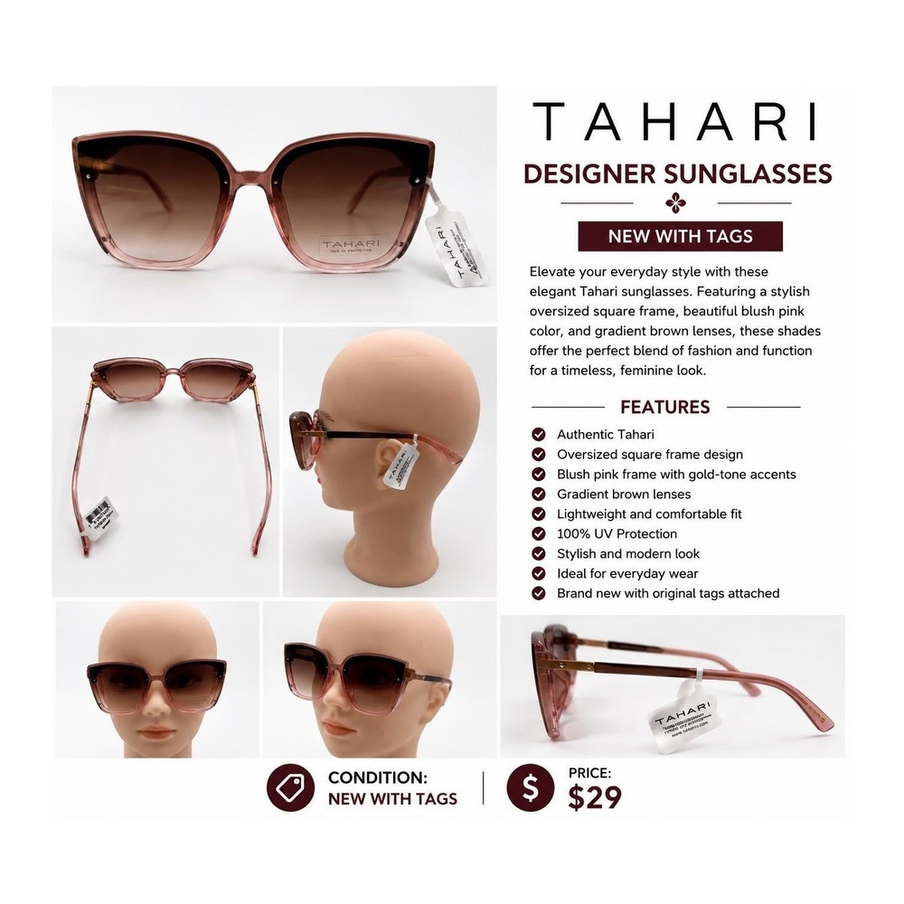 Tahari Women's Oversized Cat-Eye Sunglasses – Blush Pink Gradient - NWT